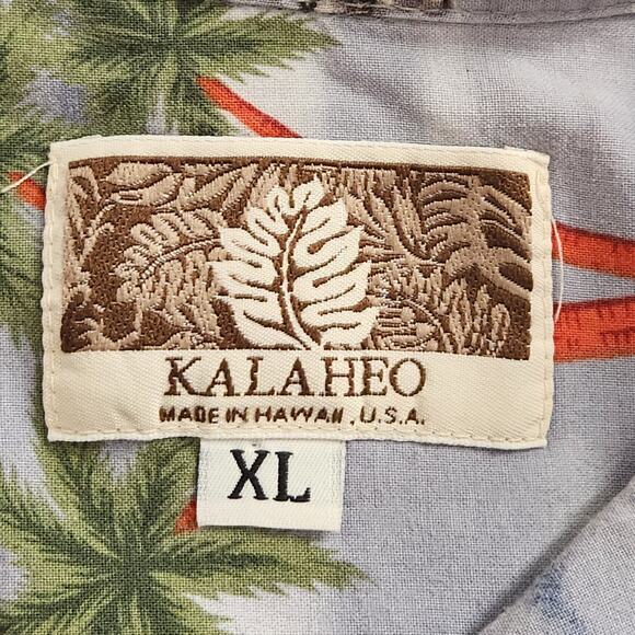 VTG Kalaheo Battleship Hawaiian Print Button Up Top XL Lightweight Short Sleeves - Picture 4 of 5